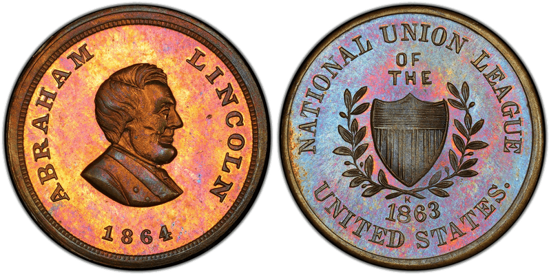 (1864) Brass Civil War Patriotic Token F-131/479b, National Union League of the US