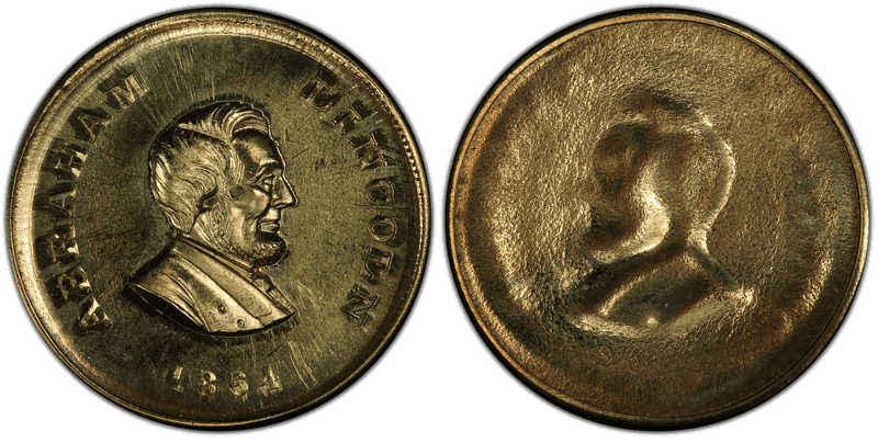 (1864) Brass Civil War Store Card F-131, /Brockage Abraham Lincoln
