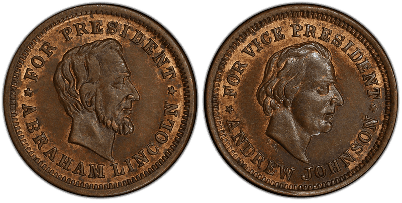 (1864) Copper Civil War Store Card F-132A/149a, Lincoln-Johnson