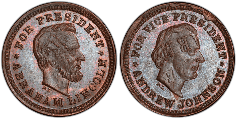 (1864) Copper Civil War Patriotic Token F-132/149ao, Lincoln-Johnson