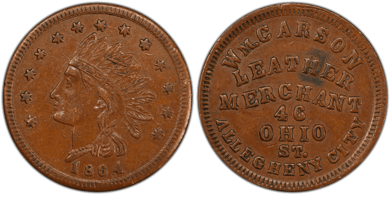 (1864) Copper Civil War Store Card F-13A-3a, Wm. Carson PA