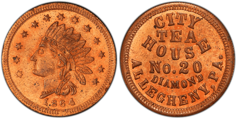 (1864) Copper Civil War Store Card F-13D-5a, City Tea House PA