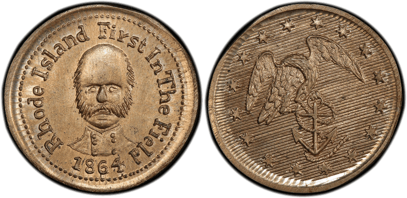 (1864) Copper-Nickel Civil War Store Card F-146/283d, RI First In The Field