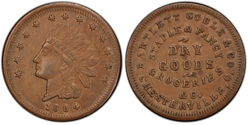 (1864) Copper Civil War Store Card F-150A-1a, Bartlett Goble & Co OH