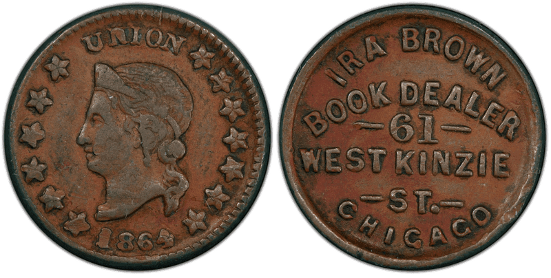 (1864) Copper Civil War Store Card F-150G-3a, Ira Brown IL