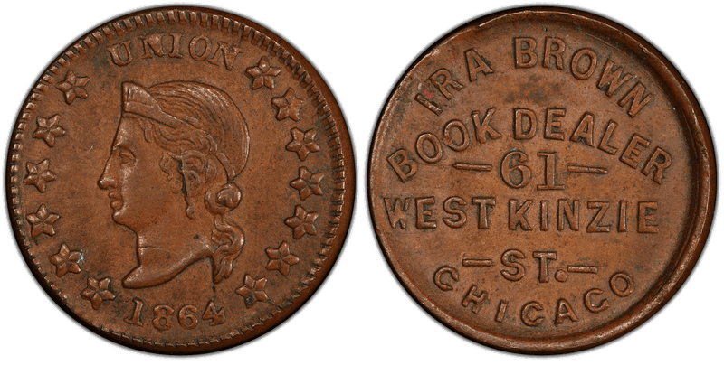 (1864) Copper Civil War Store Card F-150G-4a, Ira Brown IL