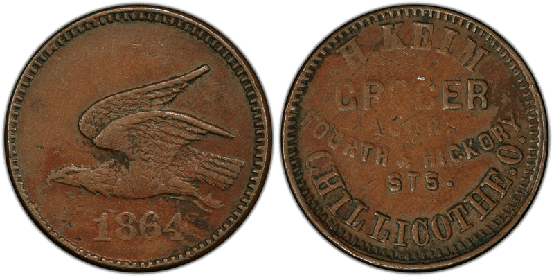 (1864) Copper Civil War Store Card F-160D-1a, H. Keim OH