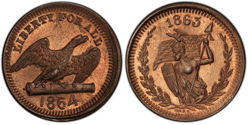 (1864) Copper-Nickel Civil War Patriotic Token F-160/218do, Liberty For All