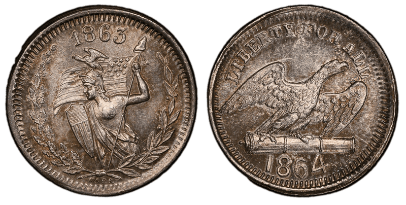 (1864) Silver Civil War Patriotic Token F-160/218f, Liberty For All
