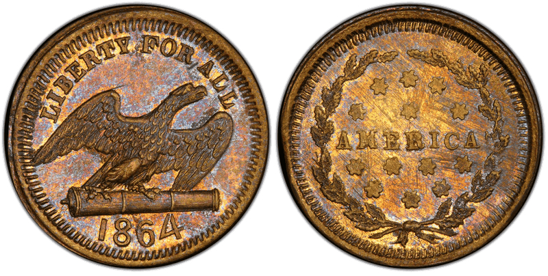 (1864) Brass Civil War Patriotic Token F-160/417b, Liberty For All