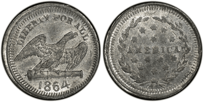 (1864) White Metal Civil War Patriotic Token F-160/417e, Liberty For All