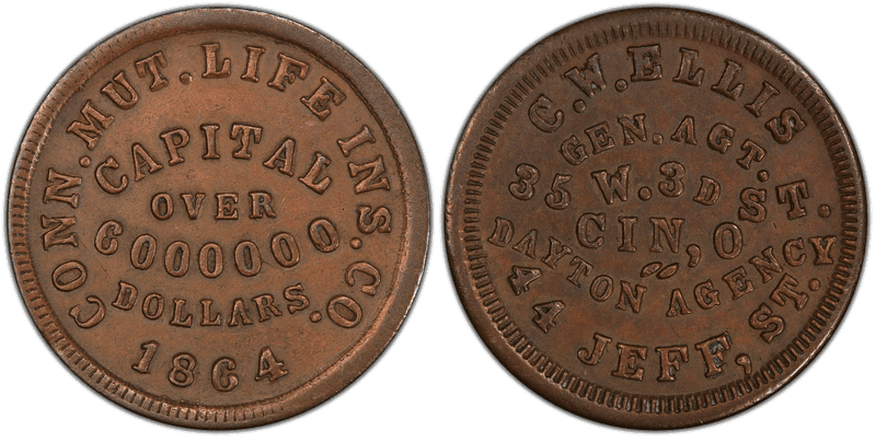 (1864) Copper Civil War Store Card F-165AM-1a, C.W. Ellis OH