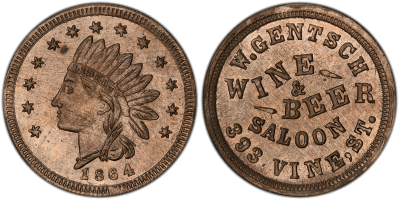 (1864) Copper Civil War Store Card F-165BD-4d, Ni W. Gentsch OH