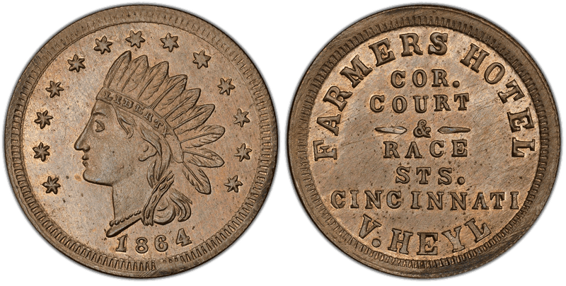 (1864) Copper-Nickel Civil War Store Card F-165BV-14d, V. Heyl OH