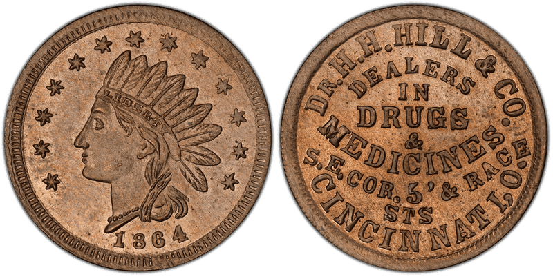 (1864) Copper-Nickel Civil War Store Card F-165BW-5d, Dr. H.H. Hill & Co. OH