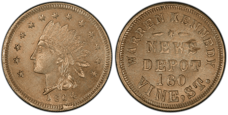 (1864) Copper-Nickel Civil War Store Card F-165CJ-4d, Warren Kennedy OH