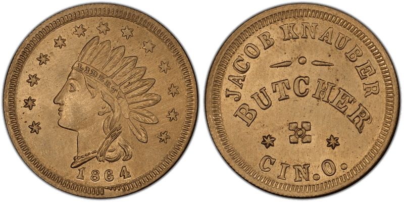 (1864) Copper-Nickel Civil War Store Card F-165CQ-5d, Jacob Knauber OH