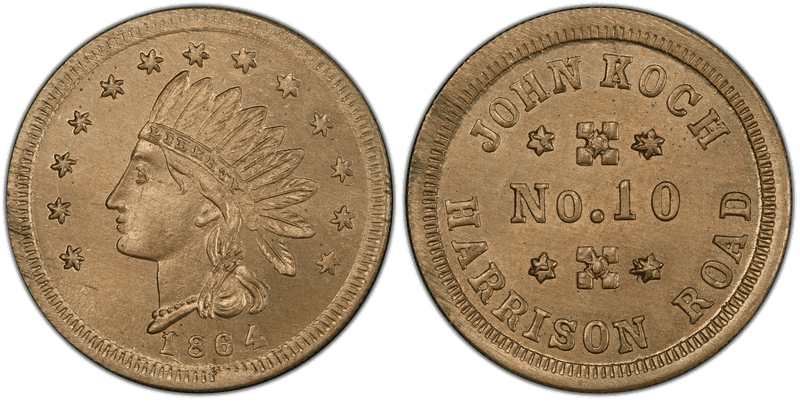 (1864) Copper-Nickel Civil War Store Card F-165CS-3d, John Koch OH