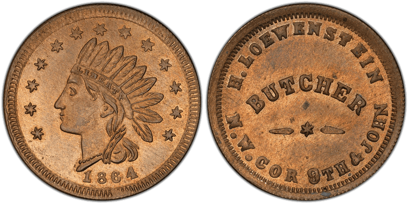 (1864) Copper-Nickel Civil War Store Card F-165DF-10d, H. Loewenstein OH
