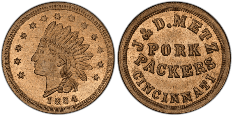 (1864) Copper-Nickel Civil War Store Card F-165DQ-5d, J&D. Metz OH