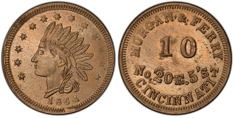 (1864) Copper-Nickel Civil War Store Card F-165DW-14d, Morgan & Ferry OH