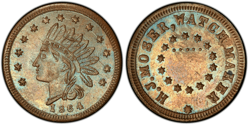 (1864) Copper Civil War Store Card F-165DX-1a, H.J. Moser OH