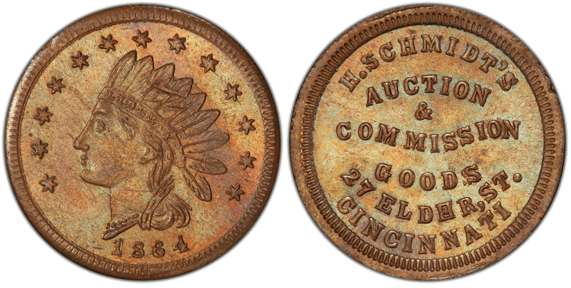 (1864) Copper Civil War Store Card F-165FH-7a, H. Schmidt's OH