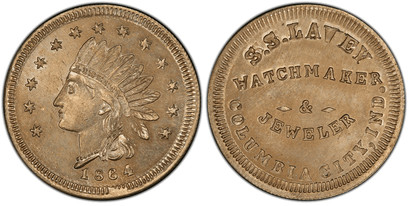 (1864) Copper-Nickel Civil War Store Card F-175E-2d, S.S. Lavey IN