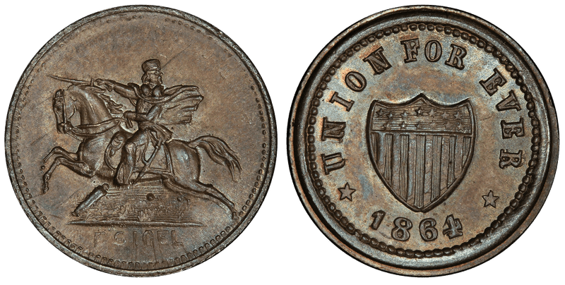 (1864) Silver Civil War Patriotic Token F-180/343, Union For Ever