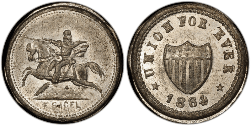 (1864) White Metal Civil War Patriotic Token F-180/343e, Union For Ever