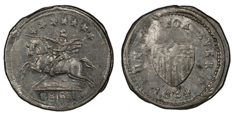 (1864) White Metal Civil War Patriotic Token F-181/343e, Union For Ever