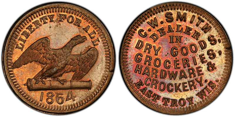 (1864) Copper-Nickel Civil War Store Card F-185A-1d, C.W. Smith WI