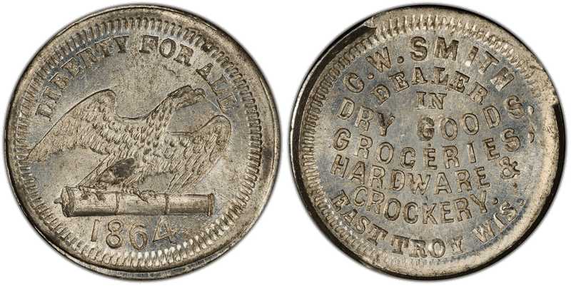 (1864) White Metal Civil War Store Card F-185A-1e, C.W. Smith WI