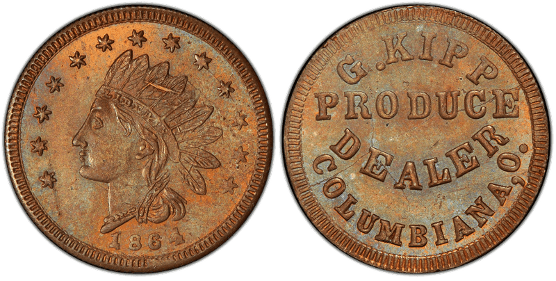 (1864) Copper Civil War Store Card F-190B-4a, G. Kipp OH