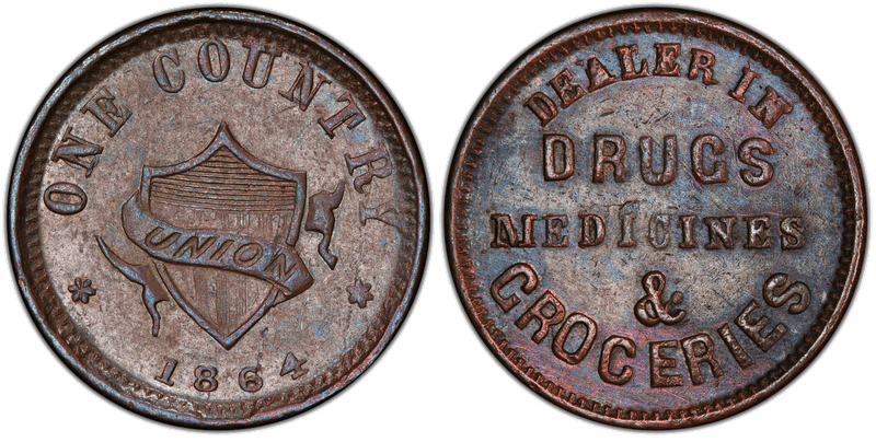 (1864) Copper Civil War Store Card F-193A/470Aa, One Country
