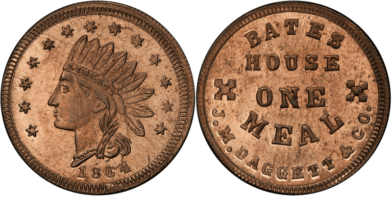 (1864) Copper-Nickel Civil War Store Card F-220A-2d, J.M. Daggett & Co. IL