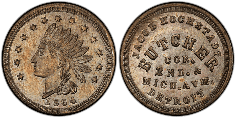 (1864) Copper-Nickel Civil War Store Card F-225AN-3d, Jacob Hochstadt MI