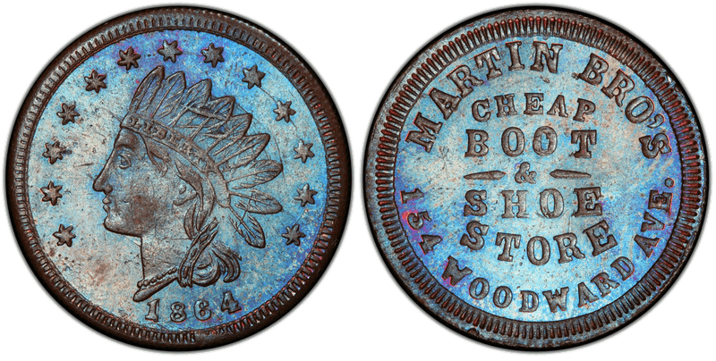 (1864) Civil War Store Card F-225AV-2a, Martin Bro's MI