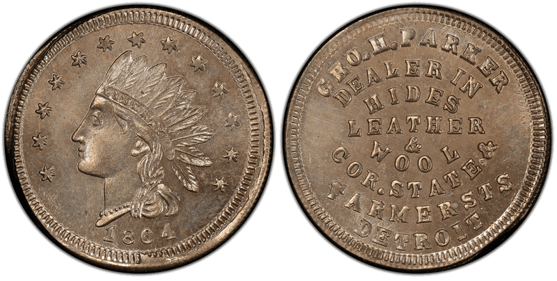 (1864) Copper-Nickel Civil War Store Card F-225BB-4d, Geo. H. Parker MI