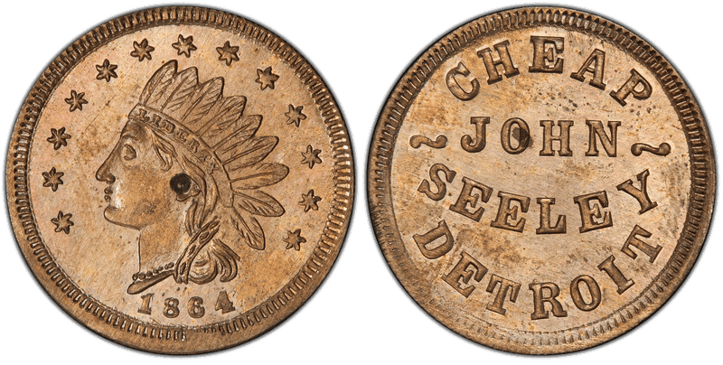 (1864) Copper-Nickel Civil War Store Card F-225BQ-4d, John Seeley MI