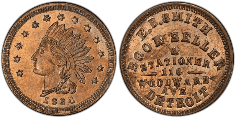 (1864) Copper-Nickel Civil War Store Card F-225BS-3d, E.B. Smith MI