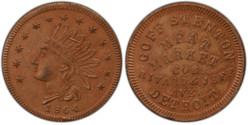 (1864) Copper Civil War Store Card F-225CA-4a, Goff Stenton MI