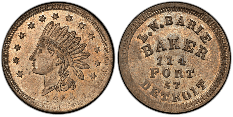 (1864) Copper-Nickel Civil War Store Card F-225F-6d, L.W. Barie MI