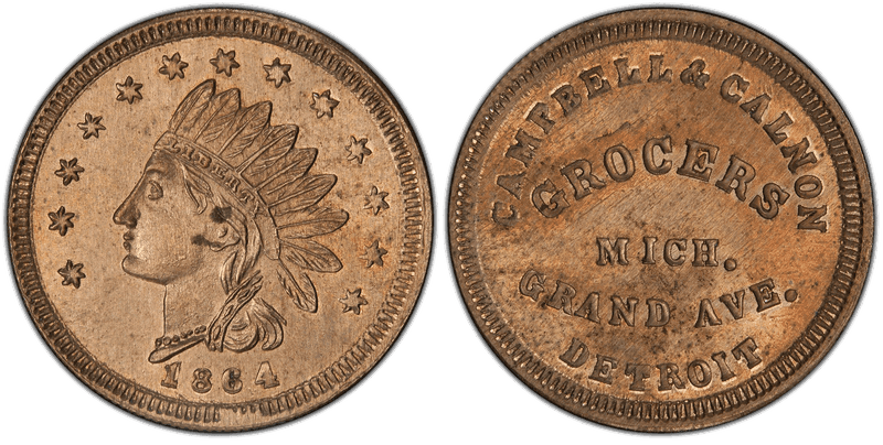(1864) Copper-Nickel Civil War Store Card F-225MA-4d, Campbell & Calnon MI