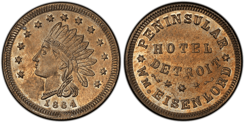 (1864) Copper-Nickel Civil War Store Card F-225Z-4d, Wm. Eisenlord MI