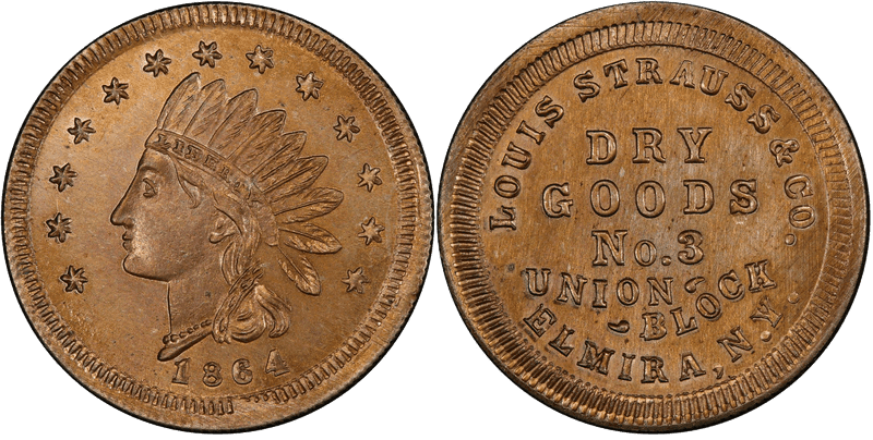 (1864) Copper-Nickel Civil War Store Card F-230A-3d, Louis Strauss & Co. NY
