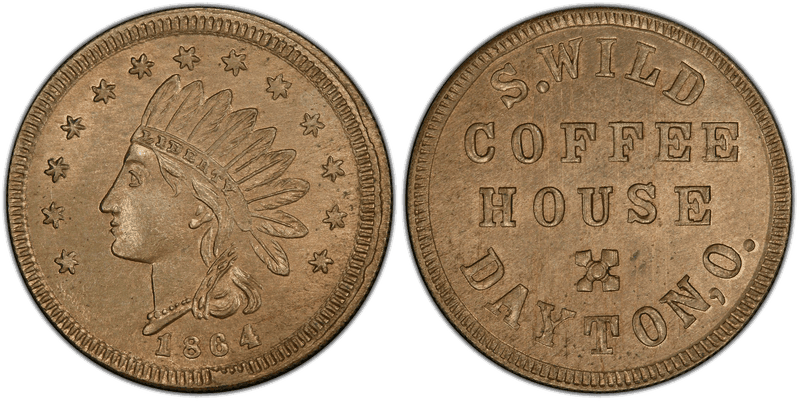 (1864) Copper-Nickel Civil War Store Card F-230E-2d, S. Wild OH