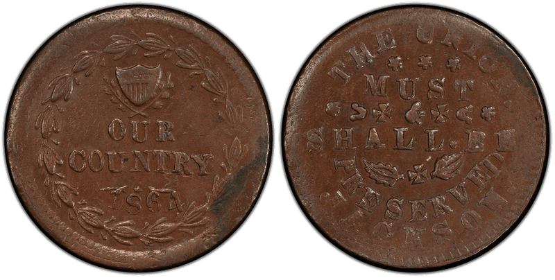 (1864) Copper Civil War Store Card F-232A/403a, Our Country