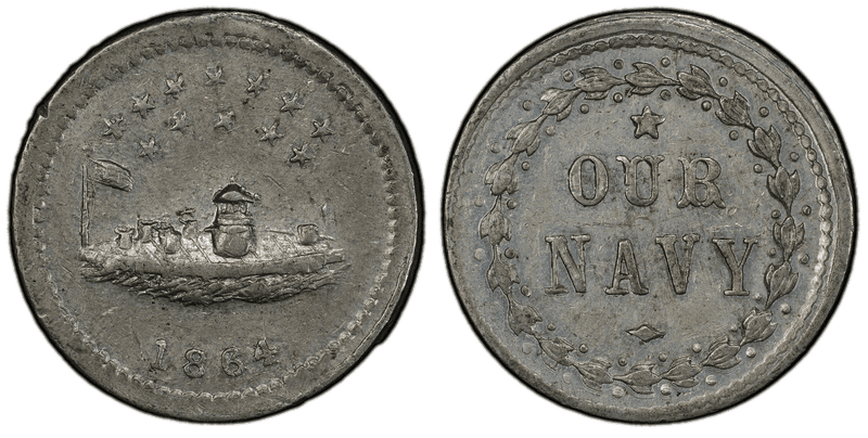 (1864) White Metal Civil War Patriotic Token F-241/336e, Our Navy