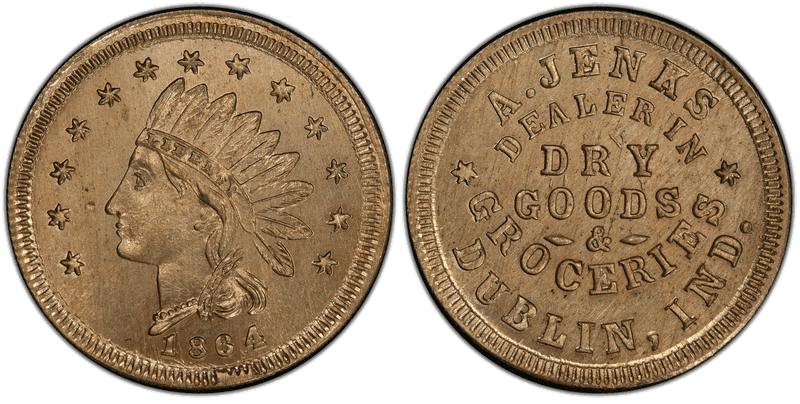 (1864) Copper-Nickel Civil War Store Card F-250A-3d, A. Jenks IN